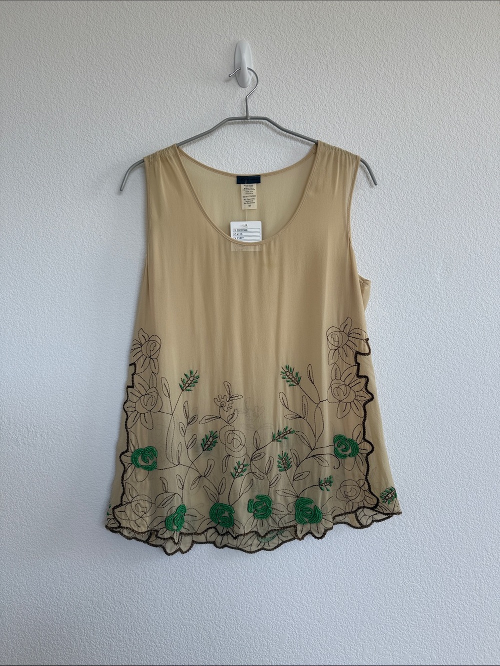 Anthropologie Sleeveless Sheer Embroidered Top